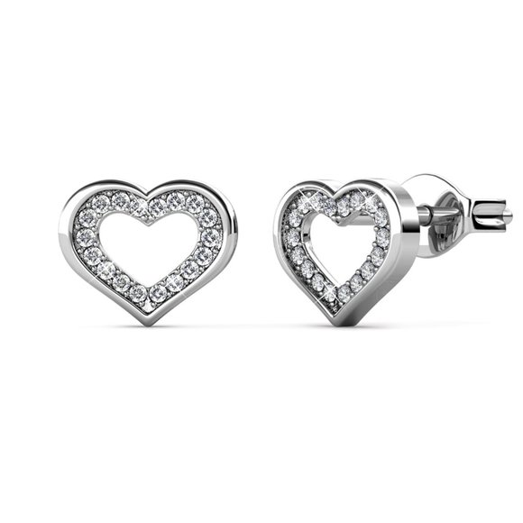 Silver Heart Stud Earrings With Australian Crystal Love Stud Earrings - Picture 3 of 5